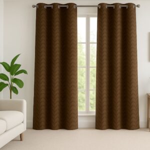 Dark Brown Tranquilt blackout printed leaves curtains | Door curtains 7 feet and window curtains set of 2 | Tranquilt