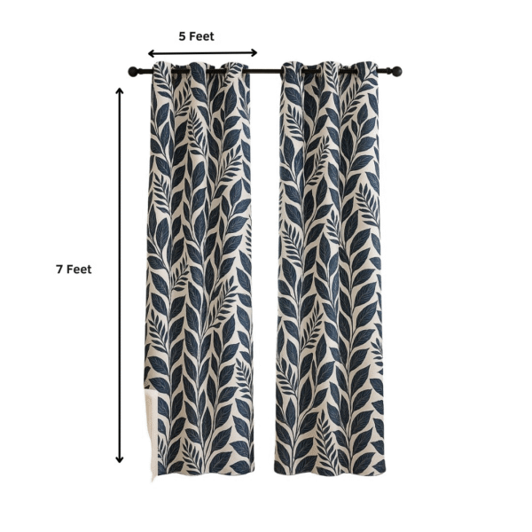 Contemporary Leaf Design Printed Curtains | Door curtains 7 feet and window curtains set of 2 - Image 3