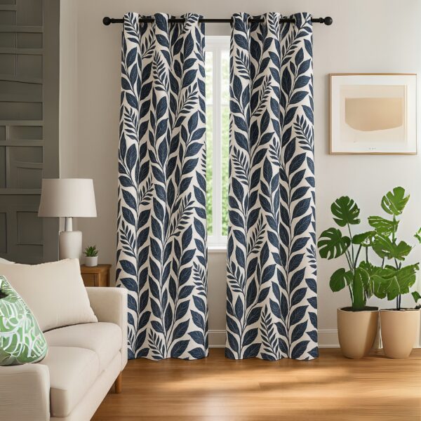 Contemporary Leaf Design Printed Curtains | Door curtains 7 feet and window curtains set of 2