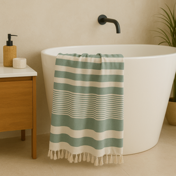 Sage Green Bamboo Towels| Premium Striped-Pattern Light Bamboo Towels| Quick-Drying Bamboo Towels | Tranquilt