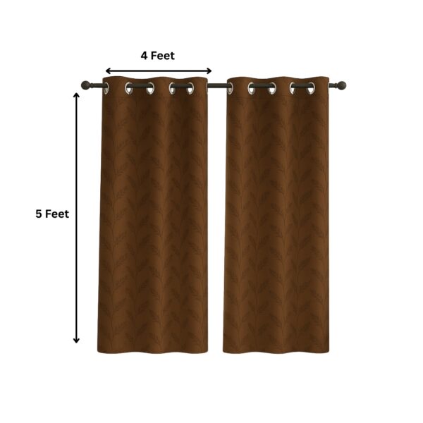 Dark Brown Tranquilt blackout printed leaves curtains | Door curtains 7 feet and window curtains set of 2 | Tranquilt - Image 3