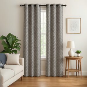 Grey Tranquilt printed leaves curtains | Door curtains 7 feet and window curtains set of 2 | Tranquilt