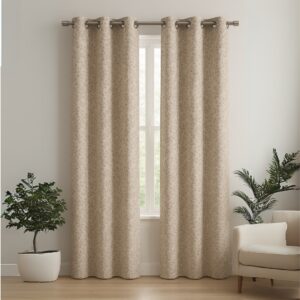 Taupe Tranquilt printed leaves curtains | Door curtains 7 feet and window curtains set of 2 | Tranquilt