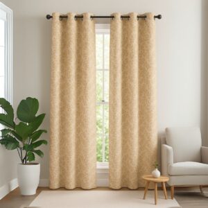 Gold Tranquilt printed leaves curtains | Door curtains 7 feet and window curtains set of 2 | Tranquilt