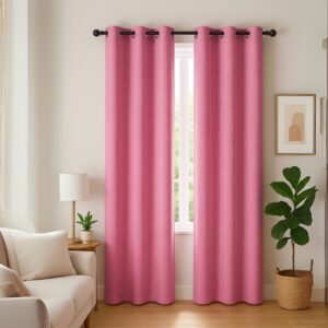 Pink Blackout Textured Curtains | Door curtains 7 feet and window curtains set of 2 | Tranquilt