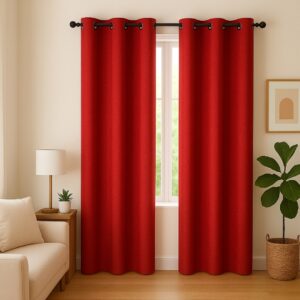 Red Blackout Textured Curtains | Door curtains 7 feet and window curtains set of 2 | Tranquilt