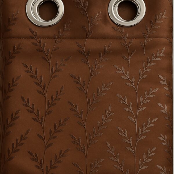 Dark Brown Tranquilt blackout printed leaves curtains | Door curtains 7 feet and window curtains set of 2 | Tranquilt - Image 2