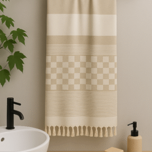 Beige Bamboo Towels | Quick Dry Towels|Box-Pattern Light Bamboo Towels | Tranquilt