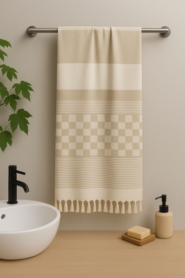 Beige Bamboo Towels | Quick Dry Towels|Box-Pattern Light Bamboo Towels | Tranquilt