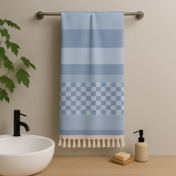 Blue Bamboo Towels | Quick Dry Towels|Box-Pattern Light Bamboo Towels | Tranquilt