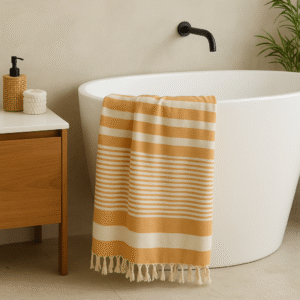 Light Orange Bamboo Towels| Premium Striped-Pattern Light Bamboo Towels| Quick-Drying Bamboo Towels | Tranquilt