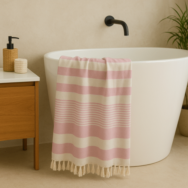Pink Bamboo Towels| Premium Striped-Pattern Light Bamboo Towels| Quick-Drying Bamboo Towels | Tranquilt