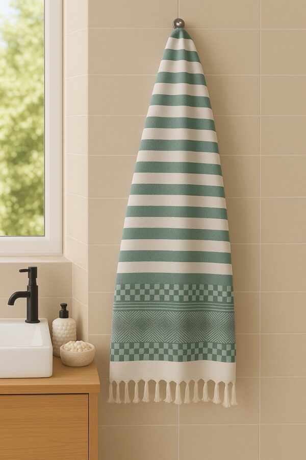 Dark Green Bamboo Towels| Elegant geometric weave| Soft and Breathable Bamboo Towels| Tranquilt